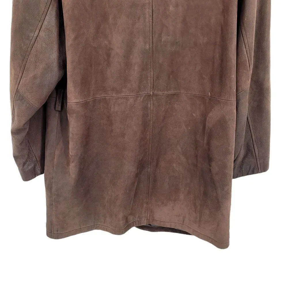 Vtg‎ 80s Steampunk Leather Flight Jacket M Unique Rare Classy Collar Long Brown